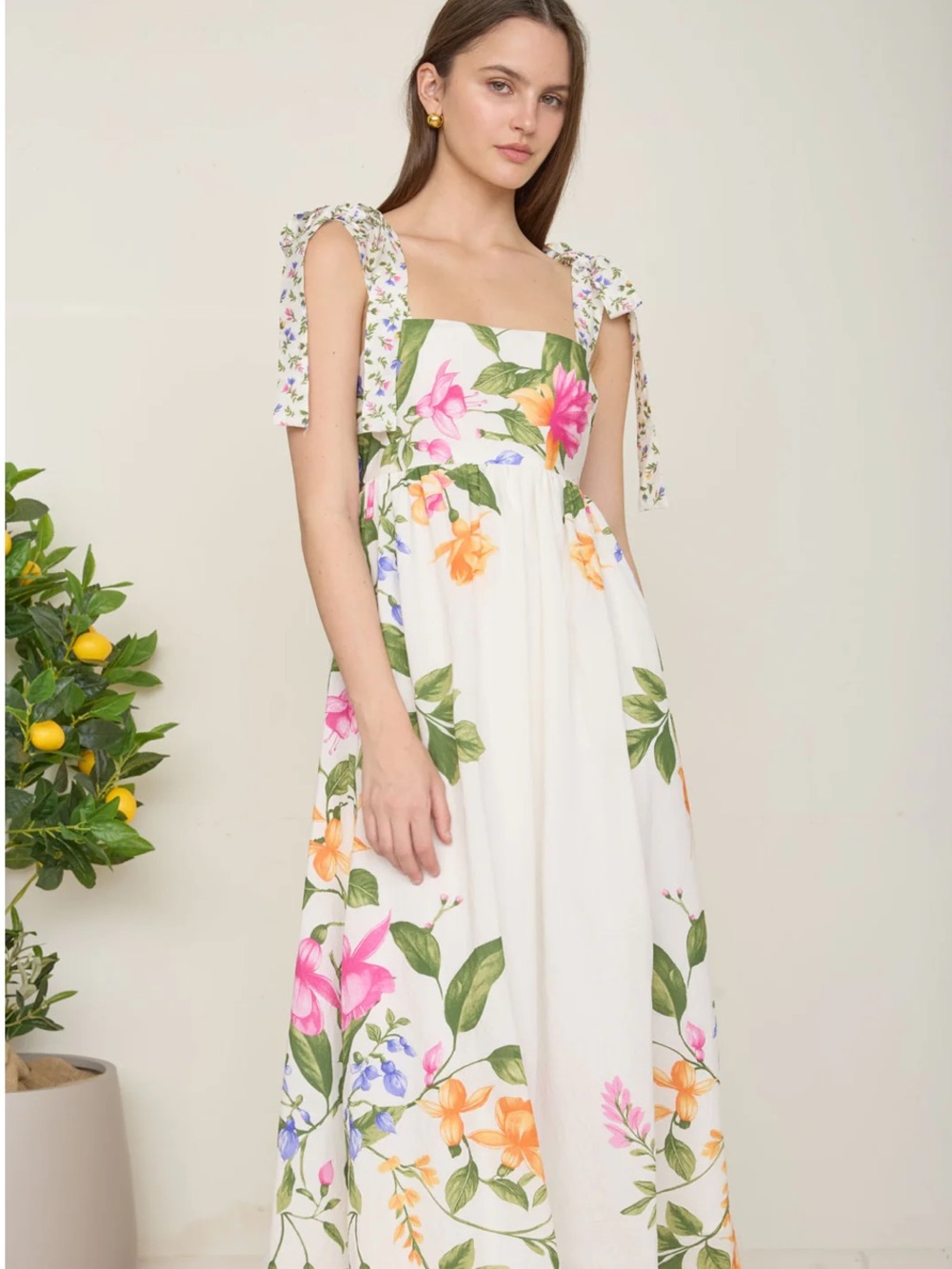 NWT Blu Pepper Off White Floral Tie Strap Empire Waist Midi Dress – Small